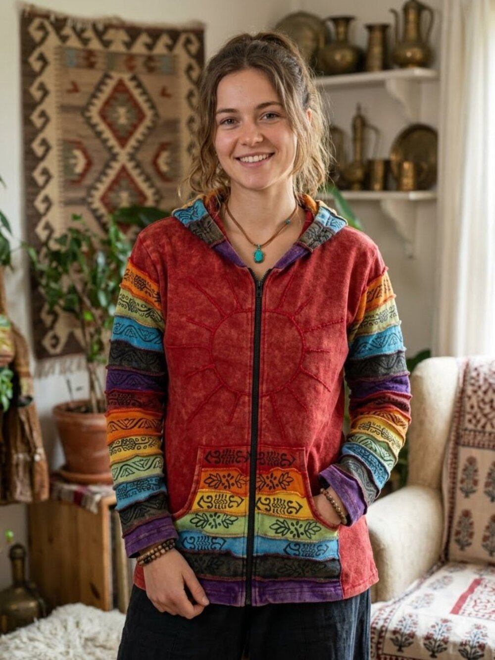 Greater Good Network Sunshine Daydream Hooded Jacket Women's 2X Fair Trade Boho